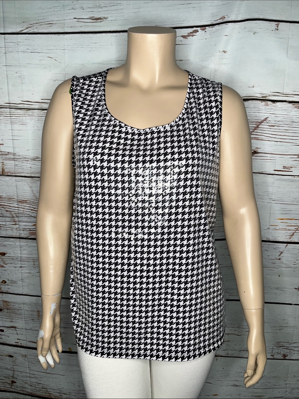 Joan Rivers Size 2X Black & White Houndstooth Print - Sequin Tank Top Blouse